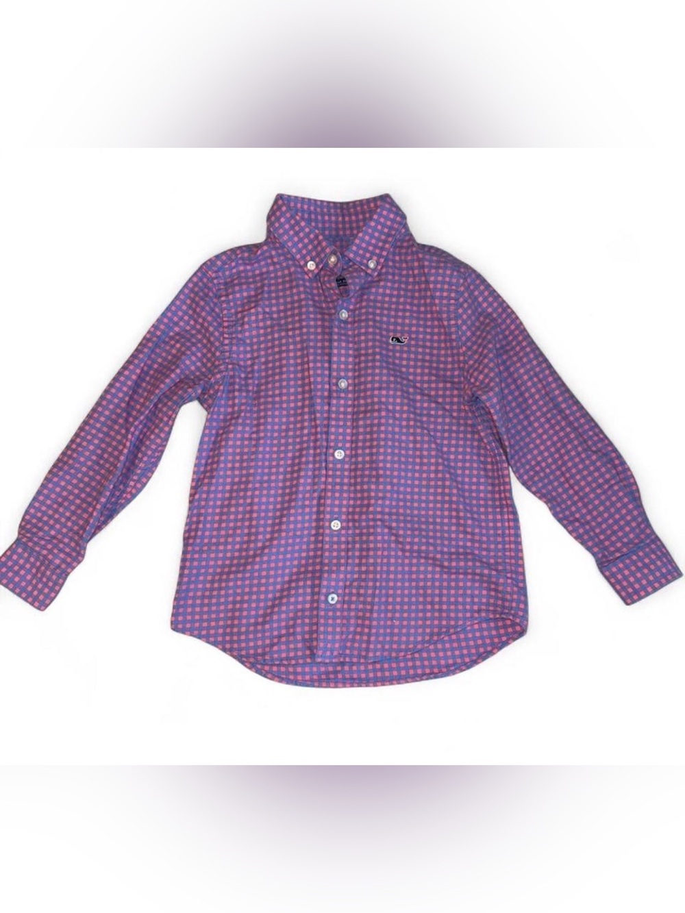 VINEYARD VINES boys checkered plaid button down collared whale shirt sz 5✨